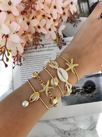 5pcs/lot Bohemian Mixed Golden Shell Starfish Bracelet Women Summer Beach Casual Jewelry Accessories Friendship Gift daiiibabyyy